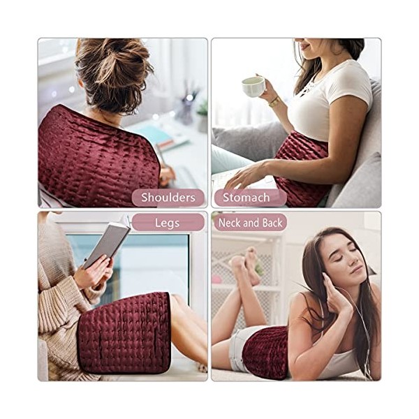 DIZA100 Coussin Chauffant Electrique, 60 x 30 cm Couverture Chauffant Cervicales avec, 6 Niveaux de Température, Minuterie Ar