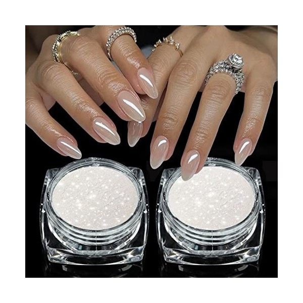 Poudre Chrome Ongle Blanc - 2 Poudre Ongle Effet Perle, Ensemble Pigments Poudre à Effet Miroir Métallique pour Salon Maison 