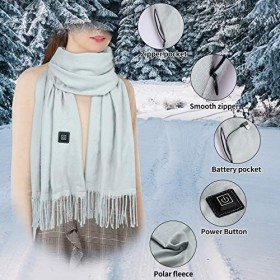 Qdreclod Écharpe Chauffant Électrique USB, Foulard Chauffante Châle Chauffant Homme Femme, 3 Niveaux de Chauffage, Lavable Éc