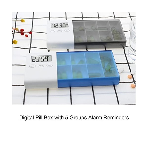 Duisger Organisateur de pilules séparé anti-poussière étui à pilules minuterie électronique réveil rappel distributeur de sto