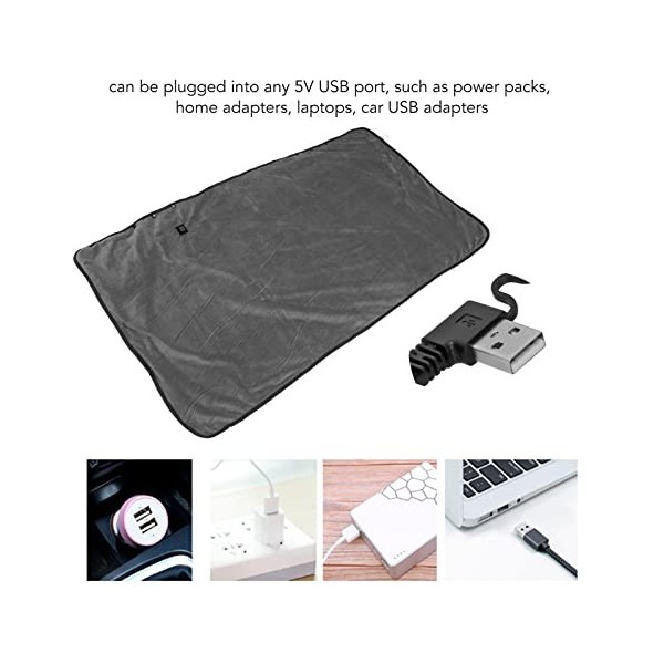 Fockety Couverture Chauffante USB, Douce Couverture Chauffante électrique Rechargeable Châle Chauffant Portable Jeté Chauffan