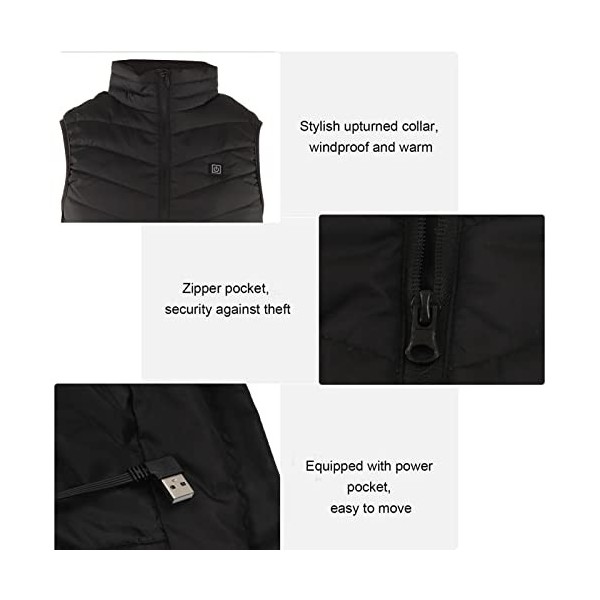 Shipenophy Veste Chauffante, Gilet Chauffant 3 Niveaux Réglage de la Température 3s Chauffage Rapide pour Homme 3XL 75-82.5kg