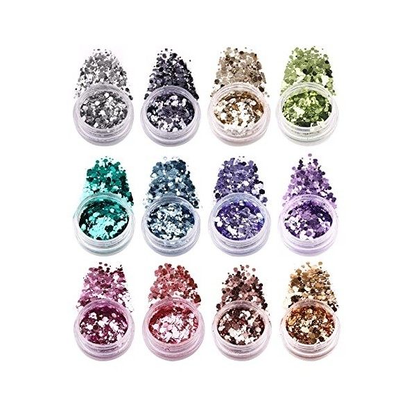 BISHENGYF 12 Boîtes Pigment à Ongles Néon, Poudre à Ongles Fluorescente, Poudre Ongles Nail Art, Dust Nail Glitter Gradient I...