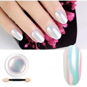 Amoyeric Paillettes holographiques arc-en-ciel pour nail art avec mini pinceau 3 g