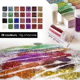 OfficeTree 28 Paillettes Loisirs Creatifs Enfant - Multicolore à 10 g - Paillette - Glitter Tube avec Fonction détalement Fi