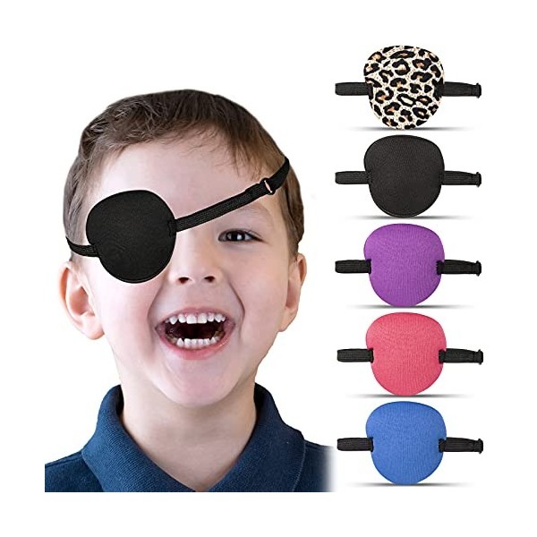 5 Pièces Cache-Oeil Patchs pour les Yeux Ajustable avec Boucle, Cache-Oeil de Visuel Corrigé Patchs pour les Yeux Pirate pour