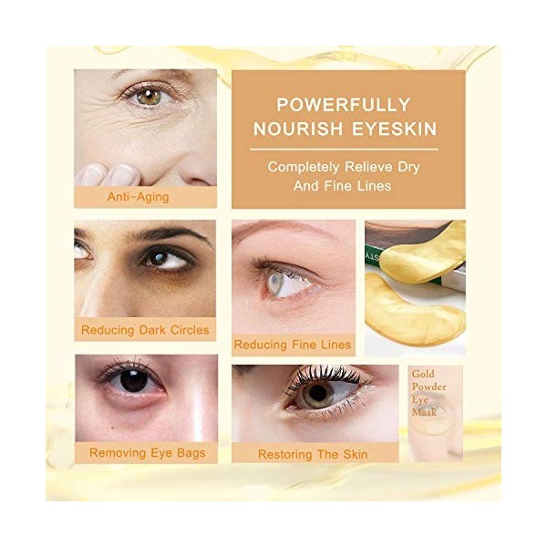 Patches Yeux, Masque Yeux Cernes, 24K Gold Power Masque Pour Les Yeux Anti-rides Puissant Immediat, Anti-âge, EnlèVe Les Poch