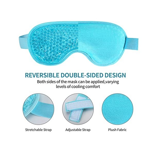 Lot de 2 masques rafraîchissants pour les yeux – Masque réutilisable en gel avec revers en peluche pour les poches, les maux 