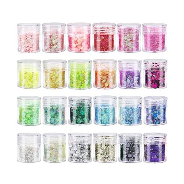 Lumineuse Paillettes 24 Couleurs, Fluorescent Paillette pour Visage, Qualité Cosmétique Paillette pour Corps, Cheveux, DIY Ré