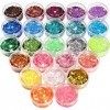 Lot de 24 Colorées Poudres de Paillettes pour Ongles, FANDAMEI Chunky Glitter Paillettes En poudre, Pour La Décoration De Fes