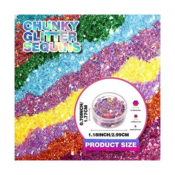 Lot de 24 Colorées Poudres de Paillettes pour Ongles, FANDAMEI Chunky Glitter Paillettes En poudre, Pour La Décoration De Fes