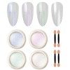 4 couleurs Chrome Nail Powder, Poudre ongle Effet Perle Chrome Nail, Poudre Miroir MéTallique Brillant Holographic Nail Powde