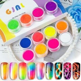 12 Boîtes Pigment à Ongles Néon - Poudre Pigmentaire Néon pour Ongles Ombre à Paupières, 12 Couleurs Fluorescentes Neon Rainb