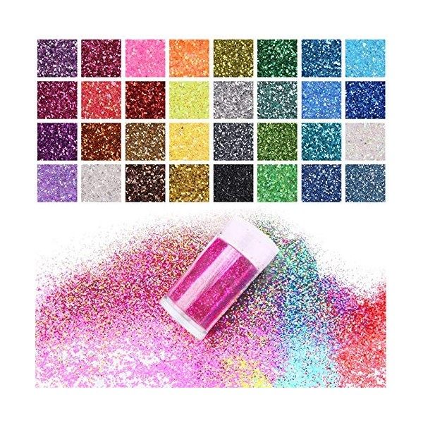 Paillettes Fines pour Art & Craft, 32 Couleurs Paillette Cosmétiques Glitter Fines pour Ongles Nail Art, Maquillage, Corps, C