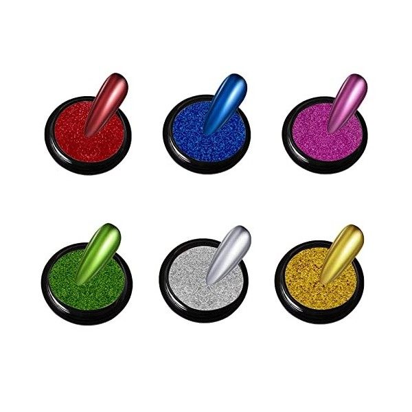 Lot de 6 Poudres de Paillettes Chromées Fines avec 6 Bâtons De Fard à Paupières, Effet Miroir MéTallique Brillant, Poudre à O