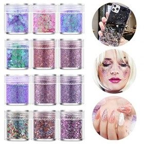 12 couleurs de poudre à paillettes scintillantes opales, paillettes chunky, paillettes holographique pailletées, poudres colo