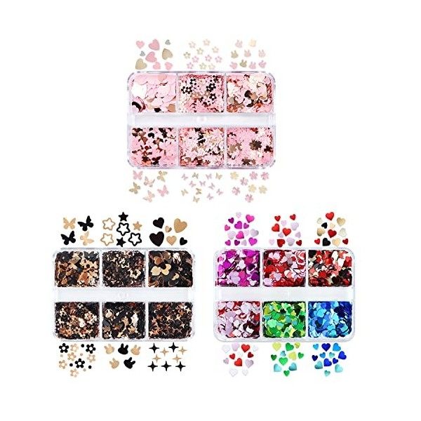 Paillette à Ongles 18 Grilles Nail Sequins Glitter Paillette Ongles Nail Art Holographique Papillon Ongles Paillettes Nail Gl