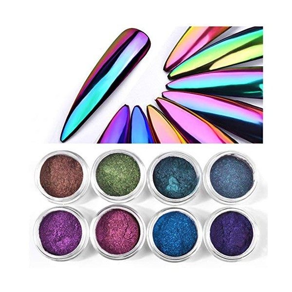 Shogpon 8 Couleurs Glitter Poudre Ongles Paillettes Super Brillant Miroir Chrome Effet Ongle Manucure Pigment de la Poudre Dé