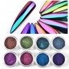 Shogpon 8 Couleurs Glitter Poudre Ongles Paillettes Super Brillant Miroir Chrome Effet Ongle Manucure Pigment de la Poudre Dé