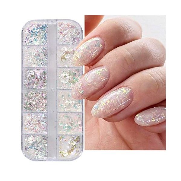 JMEOWIO 12 Grilles Aurore Paillettes Ongles Nail Art Deco Ongle Nail Art Design Manucure