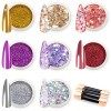 MELLIEX 8 Pièces Paillettes Ongles Effet Miroir Poudre Chrome dOngle Accessoires avec Des Bâtons de Fard à Paupières pour Na