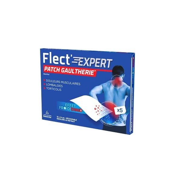 Flectexpert Patch Gaulthérie - 5 Patchs Double Action - Effet Froid Chaud 10 x 14 cm - Douleurs Musculaires - Menthol Gaulth