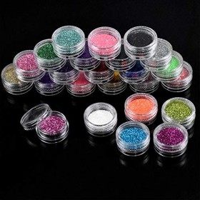Chstarina 24 Couleurs Paillettes à Ongles, Poudre Paillettes pour Ongles, Glitter à Maquillage, Holographic Glitter, Ultra-mi