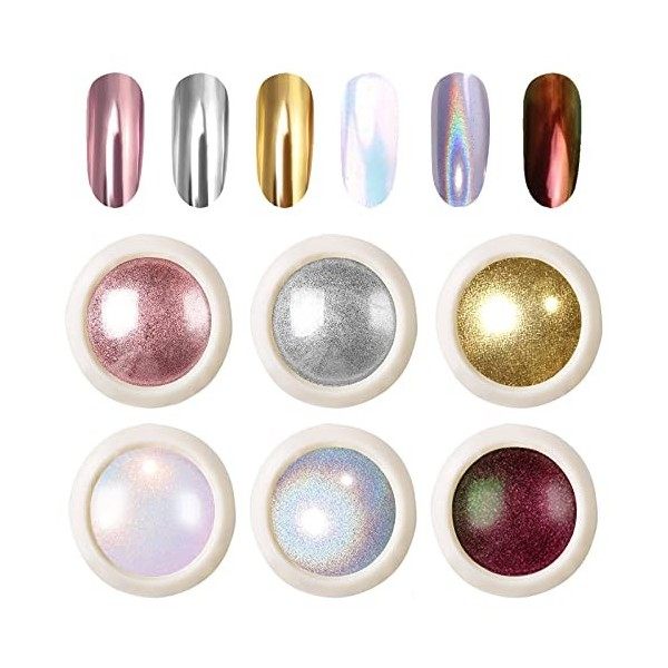 6 BoîTe Kit Poudre de Miroir Chrome Effect, Effet Miroir MéTallique Brillant, Aurora Sirène Licorne Poudre Pigmentée Chrome p