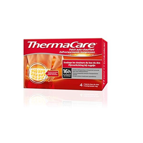 ThermaCare – Patch Auto-chauffant Dos – Soulage les douleurs du bas du dos – 16H de chaleur constante – Boîte de 4 patchs dos