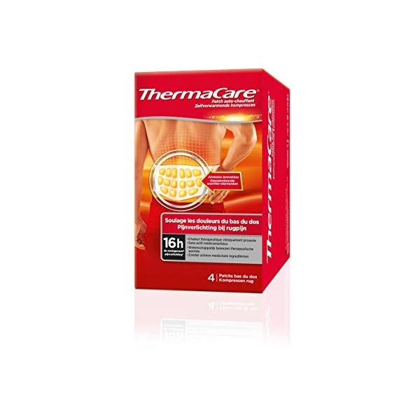 ThermaCare – Patch Auto-chauffant Dos – Soulage les douleurs du bas du dos – 16H de chaleur constante – Boîte de 4 patchs dos