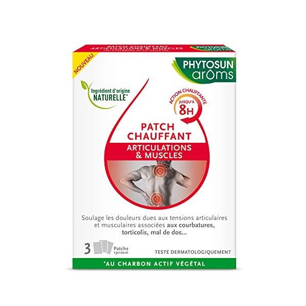 Phytosun Arôms - Patch Chauffant Articulations & Muscles - Au Charbon Actif Végétal - Boîte de 3 Patchs