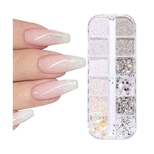 GZSYY Poudre Ongles Effet Sucre Nail Art Paillettes Argent 12 Couleurs Poudre Paillettes Ongles Brillant Ongle