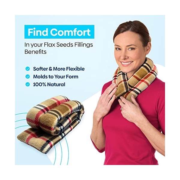 Sunny Bay Microwavable cou chauffage Wrap par graines de lin Bean Bag Heat Pad Neck Pain Relief Londres Plaid Camel