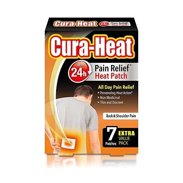 Cura-Heat, patch de chaleur contre les douleurs du dos et des épaules | 7 patchs | Soulagement ciblé de la douleur | Soulagem