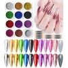 12 pots de poudre de perle, ongles Chrome rose or, hologramme violet, poudre darc - en - ciel, effet miroir, poudre laser fl