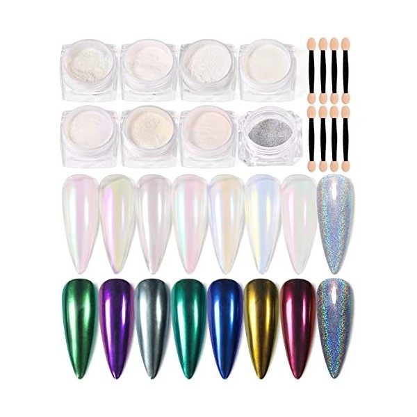 12 pots de poudre de perle, ongles Chrome rose or, hologramme violet, poudre darc - en - ciel, effet miroir, poudre laser fl