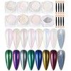 12 pots de poudre de perle, ongles Chrome rose or, hologramme violet, poudre darc - en - ciel, effet miroir, poudre laser fl