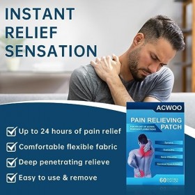 ACWOO Patchs Anti-Douleur, 60Pcs Patchs de Soulagement de la Douleur, Pansement Anti-Douleur, pour Douleurs Aux Épaules, Doul