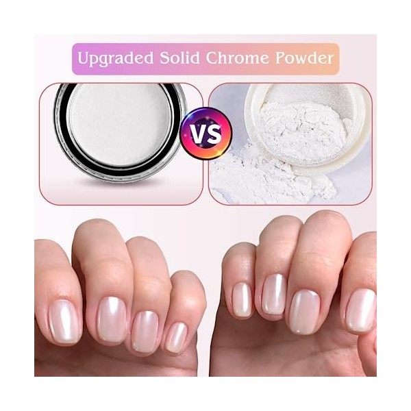 Perle Blanche Poudre pour Ongles Chromée - Cadeau Saint Valentin Femme Aurora Sirène Licorne Poudre Pigmentée Chrome pour Ong