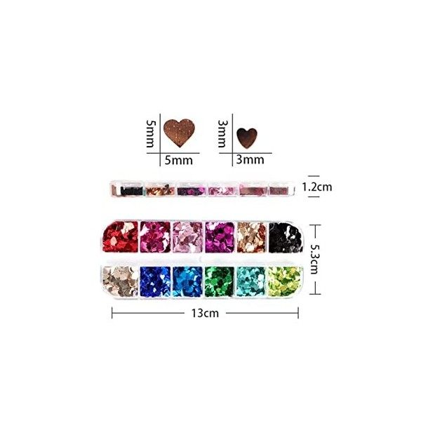 Coeur Nail Art Paillettes,forme de coeur Nail Sequins Glitter，Paillettes Holographiques Colorées 3D Ongles Paillettes Nail Ar