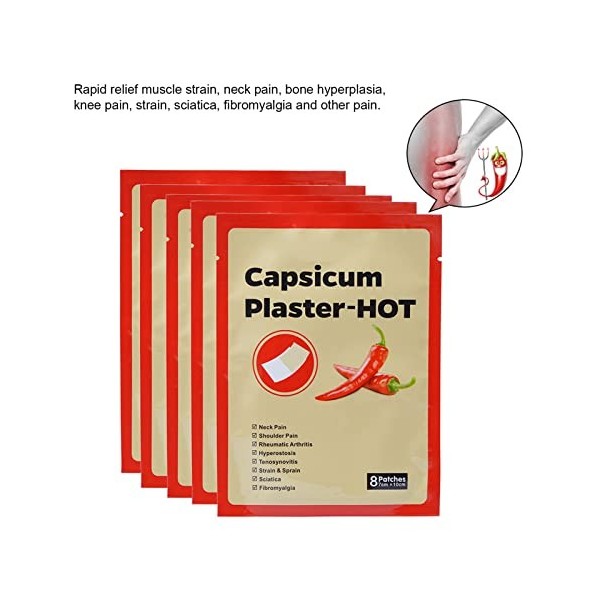 40 Patchs de Capsaïcine Chaude, Patchs Antidouleur pour Le Dos, Le Cou, Les épaules, Les Genoux et Les Douleurs Musculaires, 