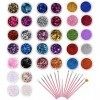 Phogary 34 Ensemble de boîtes à paillettes avec 15 PCS Pinceaux Nail Art, Multicolore Paillettes de Puissance Flocons Irisés 