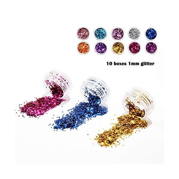 Phogary 34 Ensemble de boîtes à paillettes avec 15 PCS Pinceaux Nail Art, Multicolore Paillettes de Puissance Flocons Irisés 