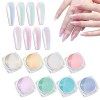 Laza Mermaid Pearl Chrome Nail Powder, 8 Colors Metallic Mirror Effect Pigment, Iridescent Aurora Dust Kit for Gel Nail Art D