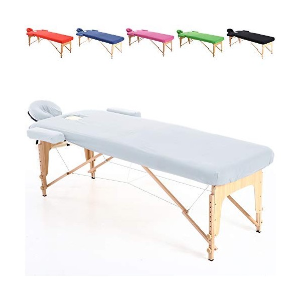 ENSAMBLE - Set Drap en Coton Housse DE Protection pour Table DE Massage 195 x 70 cm. ESTHETIQUE Pliante - Blanc