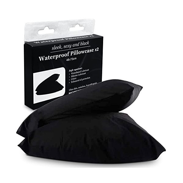 Eroticgel Waterproof Pillowcase 48cm x 73cm Set of Two Black For Massage or Physiotherapy with Oil Protection and Washing Mac