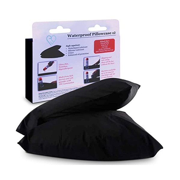 Eroticgel Waterproof Pillowcase 48cm x 73cm Set of Two Black For Massage or Physiotherapy with Oil Protection and Washing Mac