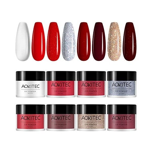 Aokitec 8 Couleurs Kit de Poudre à Ongles, Poudre dOngles Professionnel Nail Art Décoration dOngles Débutant,Manucure Salon