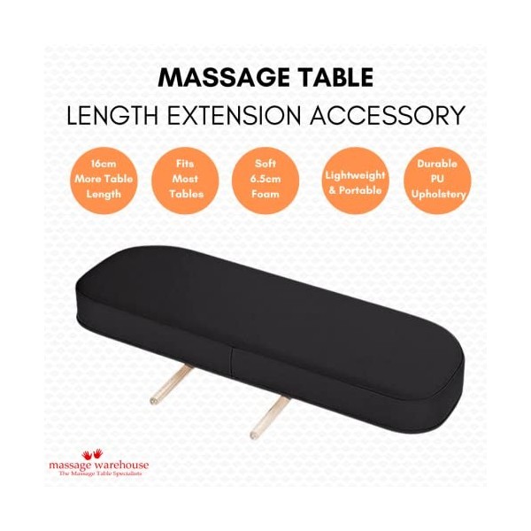 Repose-pieds extensible pour table de massage : ajoute un supplément de 16 cm. [Noir]