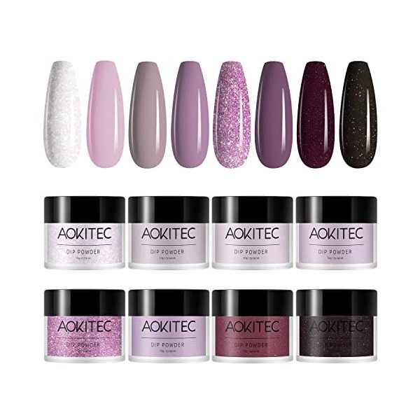 Aokitec 8 Couleurs Kit de Poudre à Ongles, Poudre dOngles Professionnel Nail Art Décoration dOngles Débutant,Manucure Salon